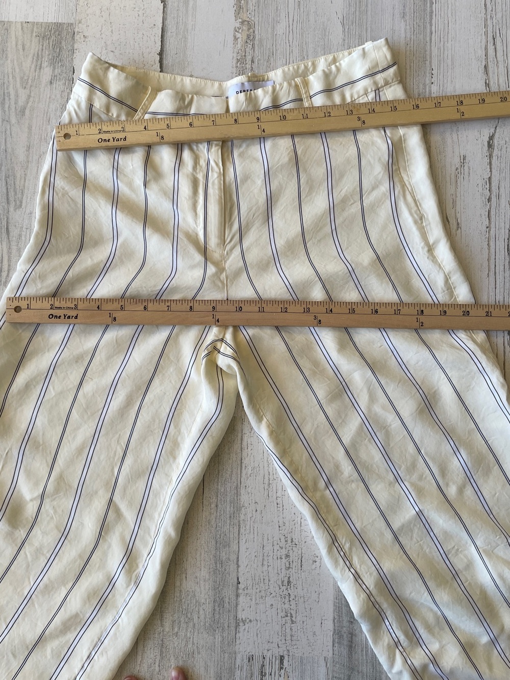 Derek Lam Light Yellow Wide-Leg Pants with Black & White Pinstripes SZ 8 EUC - Picture 5 of 15